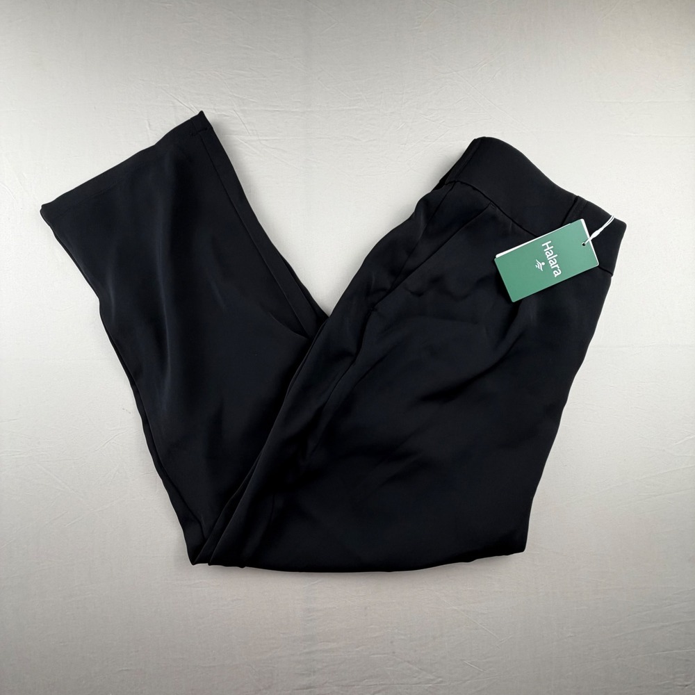 Halara High Waisted Straight Leg Trousers Women Large Petite Black pleated 0161
